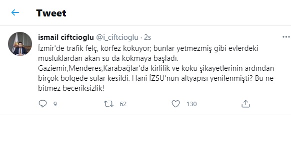 AK Partili Çiftçioğlu'dan, Büyükşehir'e su kokusu tepkisi