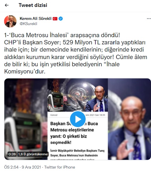 Buca Metrosu İhalesi Konusu Gündemde