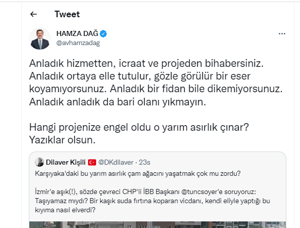 İzmir Büyükşehir Belediyesi yarım asırlık ağacı kesti!