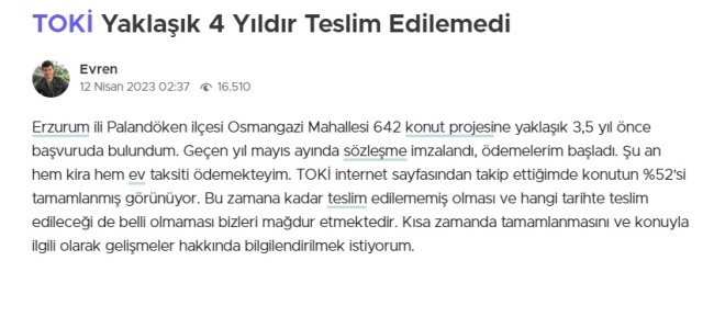 Konutlar hala teslim edilmedi