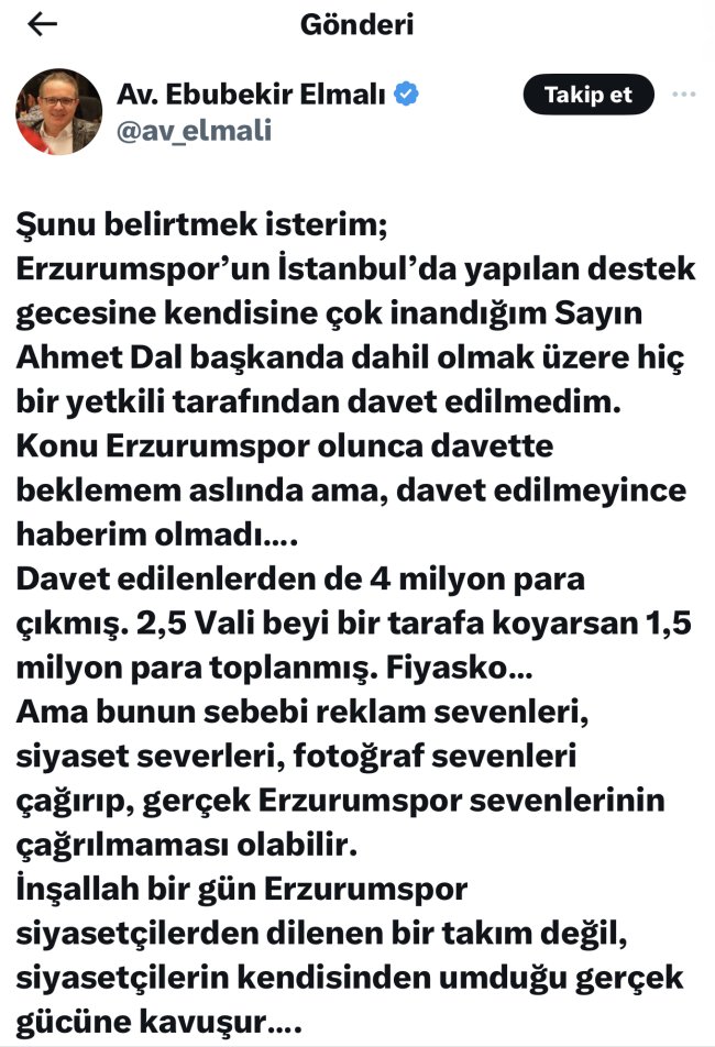 Elmalı'nın 'Erzurumspor' paylaşımı büyük yankı uyandırdı
