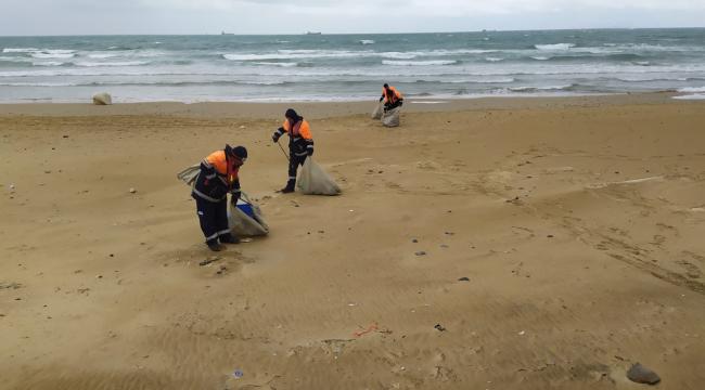 KİLYOS SAHİLİNDE FIRTINA SONRASI TEMİZLİK