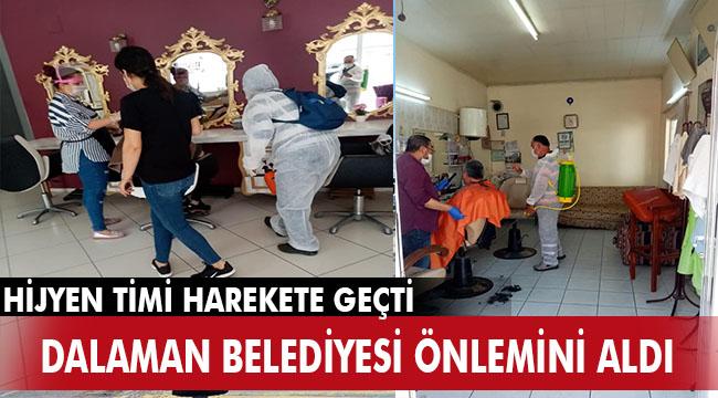 DALAMAN BELEDİYESİ BERBER VE KUAFÖR SALONLARINI DEZENFEKTE ETTİ