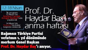 Prof. Dr Haydar Baş ölümünün 1. Yıldönümünde bir dizi etkinlikle anılacak