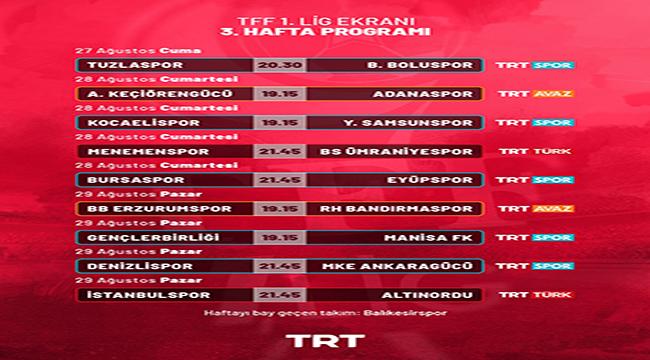 TFF 1. Lig'in 3. Hafta Karşılaşmaları Canlı Yayınla TRT Ekranlarında