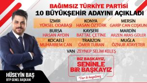  Bağımsız Türkiye Partisi 10 Büyükşehir Belediye Başkan adayını açıkladı